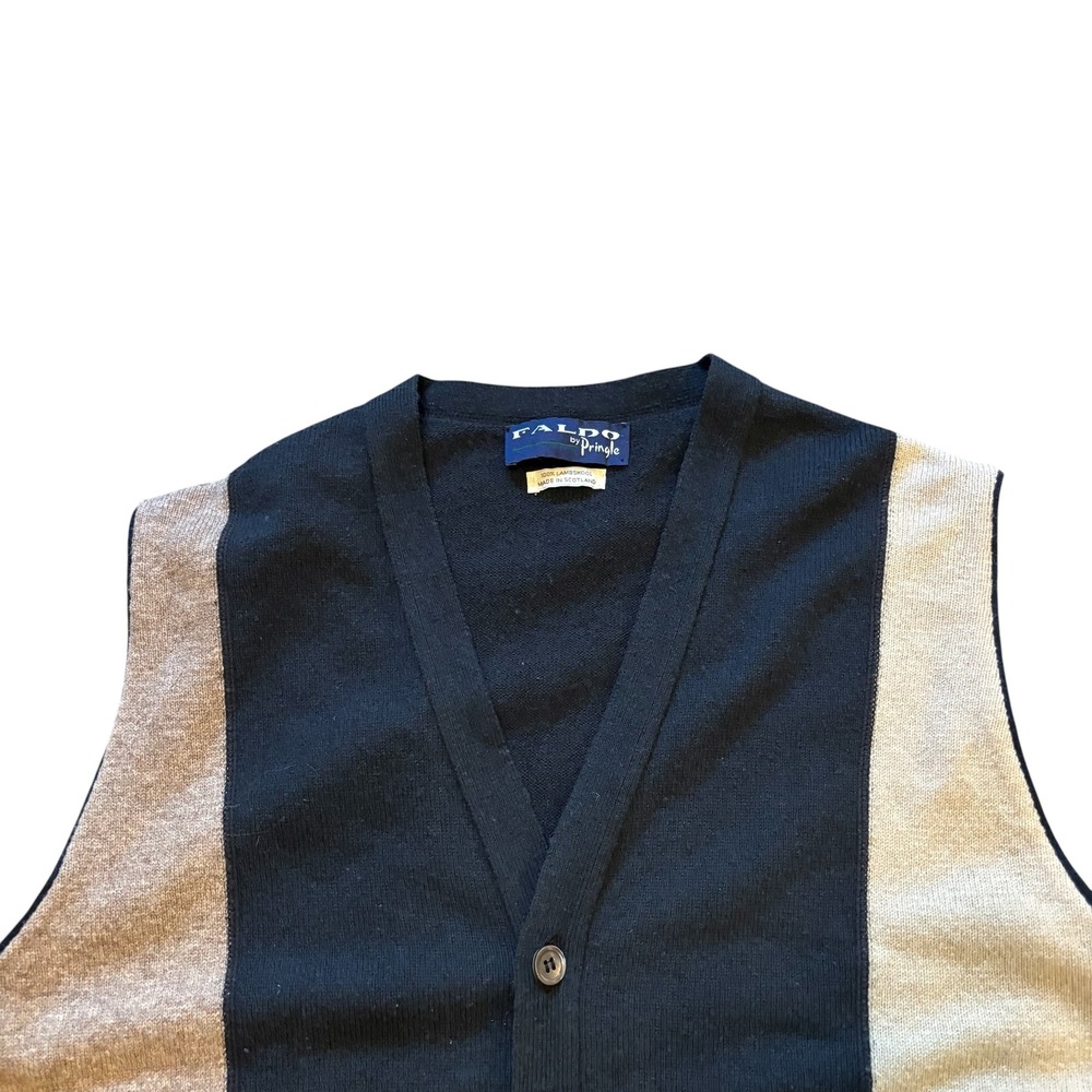 Faldo by Pringle Lambswool Sweater Vest‎ Black & Beige Striped Menswear
